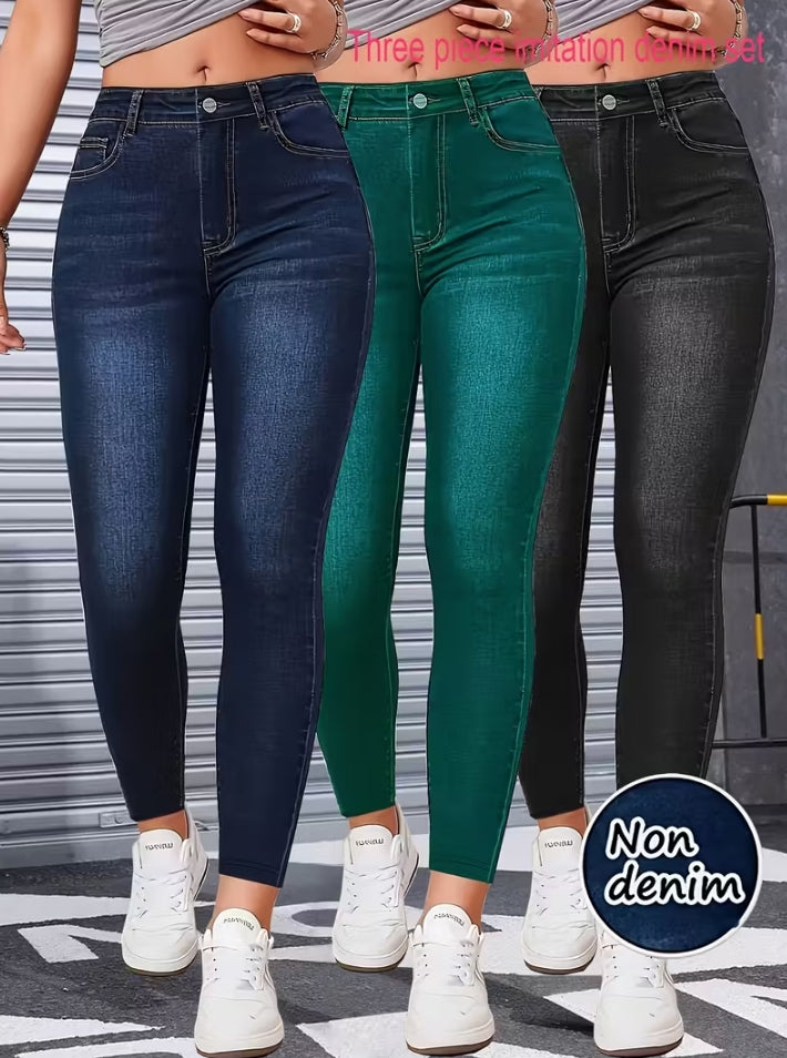 印花女士仿牛仔打底裤紧身裤