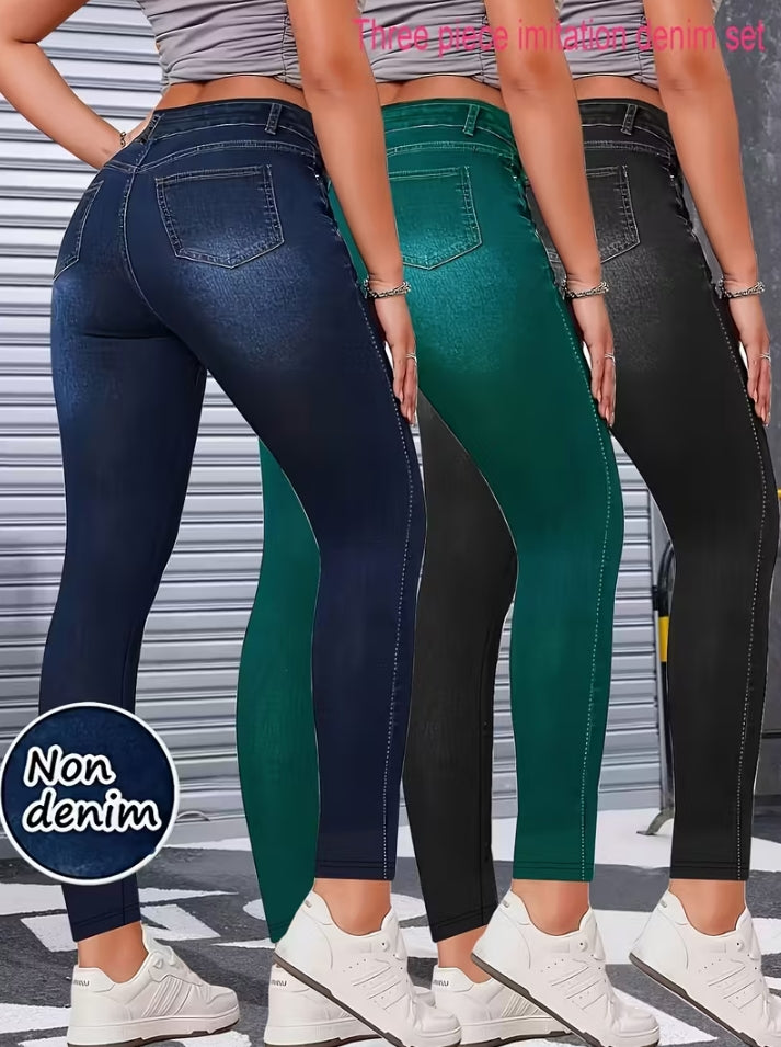 印花女士仿牛仔打底裤紧身裤