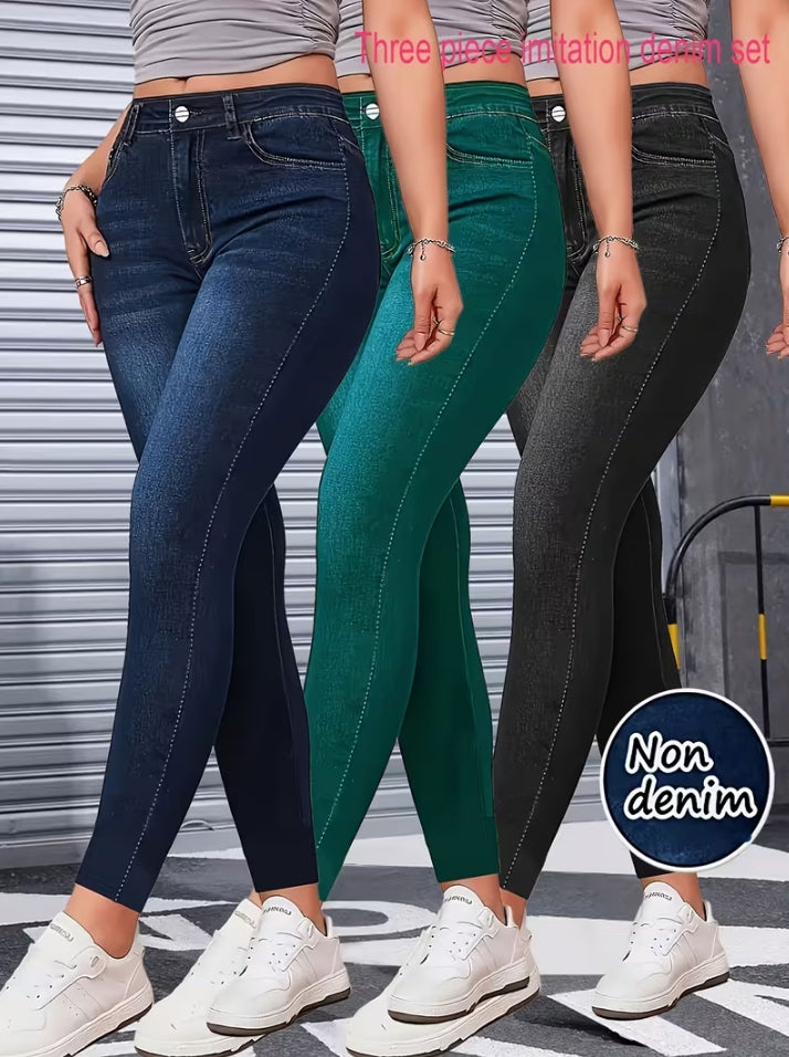 印花女士仿牛仔打底裤紧身裤