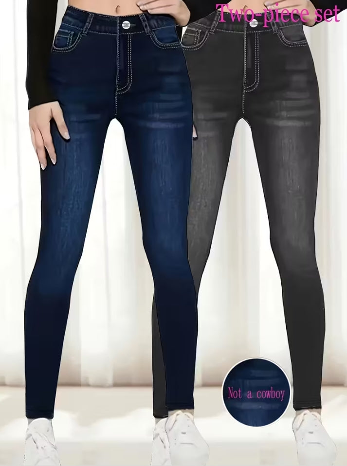 仿牛仔不是牛仔布，打底裤紧身裤，牛仔花纹是印花上去的