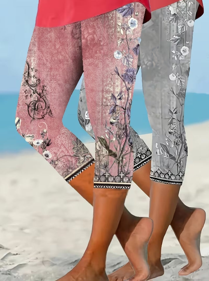 花朵七分打底裤