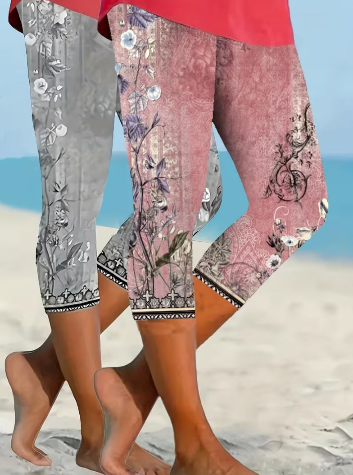 花朵七分打底裤