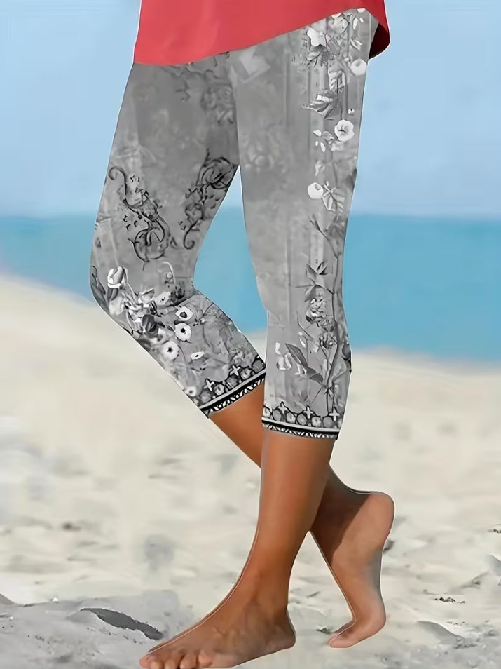 花朵七分裤紧身裤