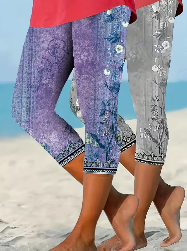 花朵七分裤紧身裤