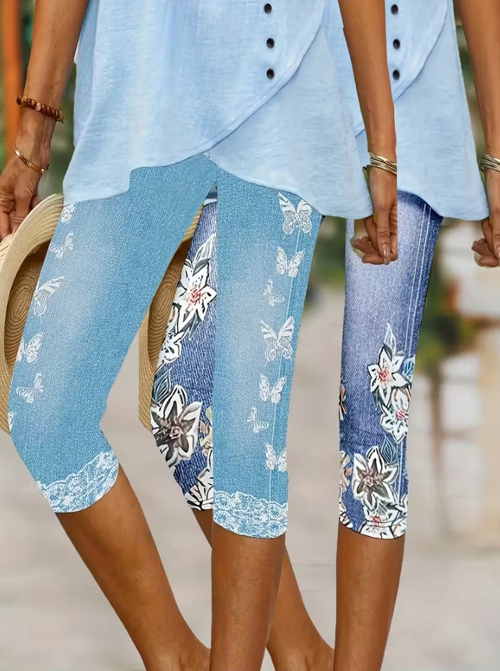 蝴蝶仿牛仔七分裤