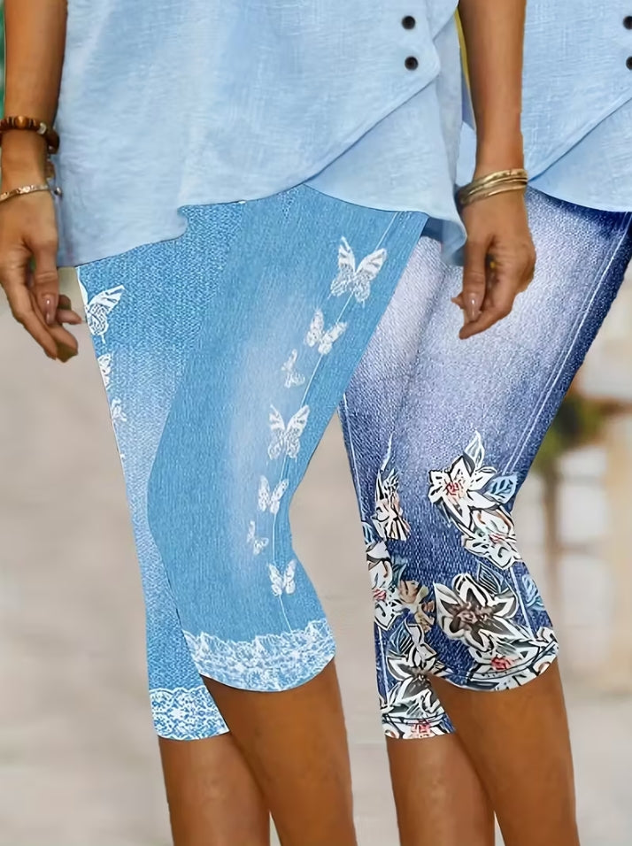 蝴蝶仿牛仔七分裤