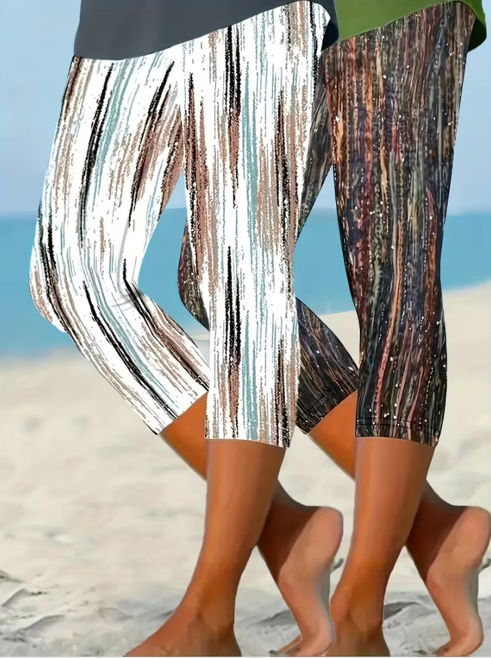 条纹七分裤打底裤