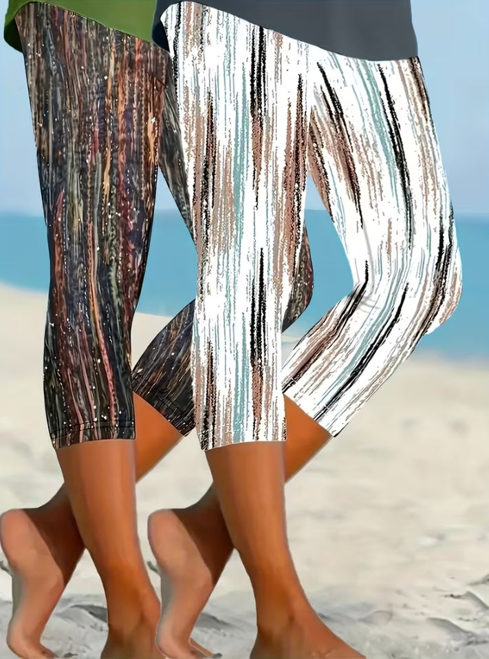 条纹七分裤打底裤