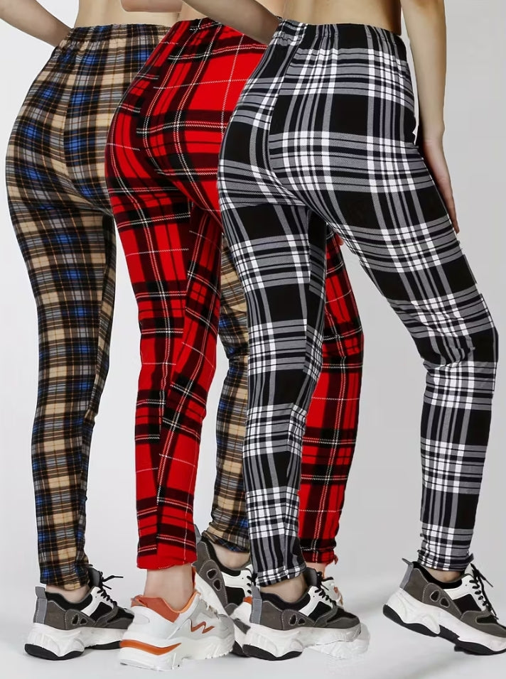 格子长裤三件套打底裤