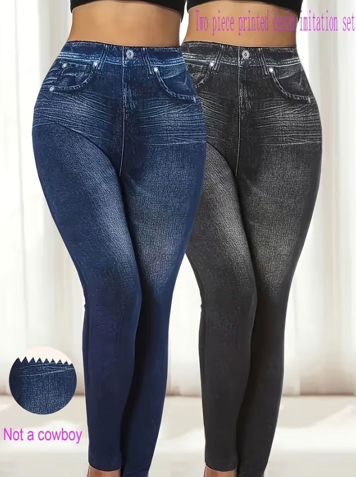 仿牛仔不是牛仔布，打底裤紧身裤，牛仔花纹是印花上去的