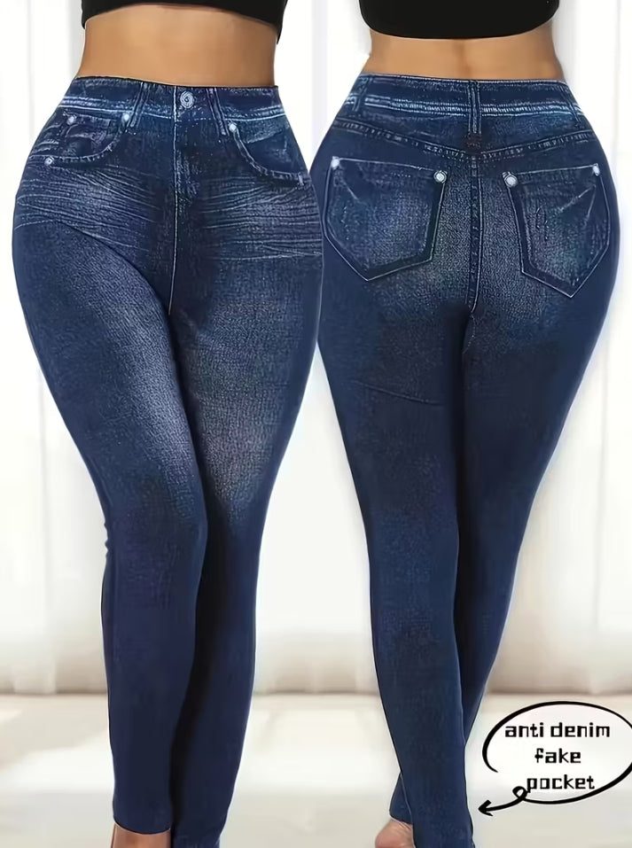 仿牛仔不是牛仔布，打底裤紧身裤，牛仔花纹是印花上去的