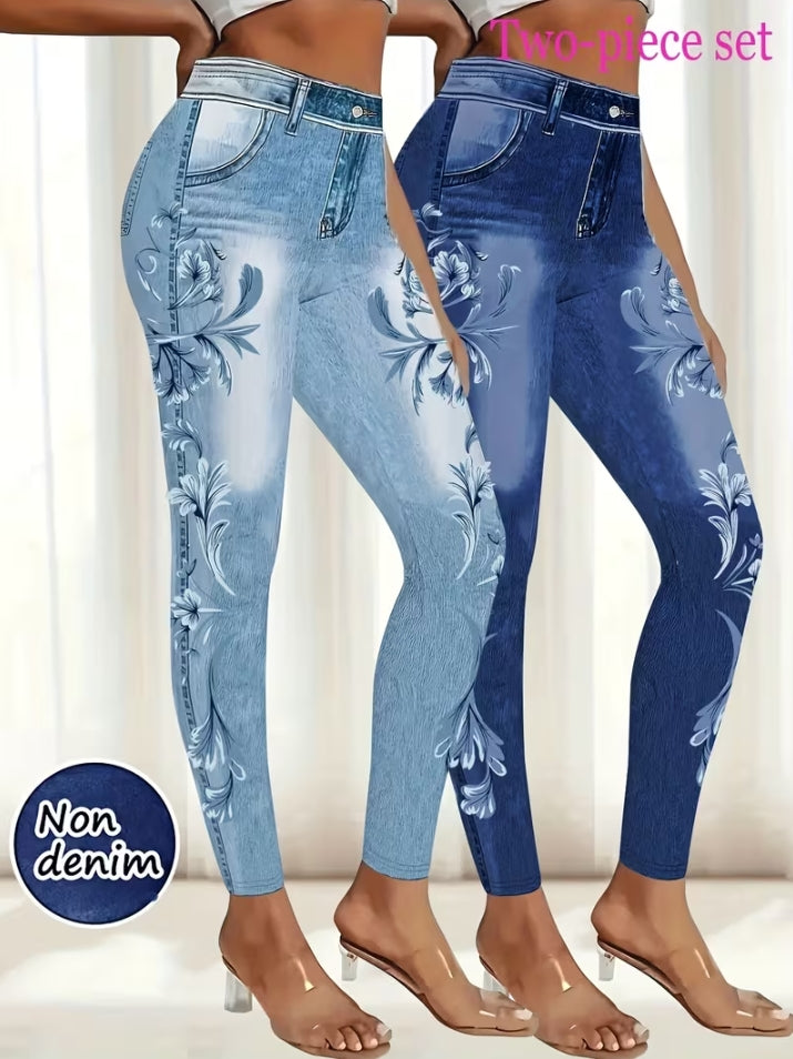 仿牛仔不是牛仔布，打底裤紧身裤，牛仔花纹是印花上去的