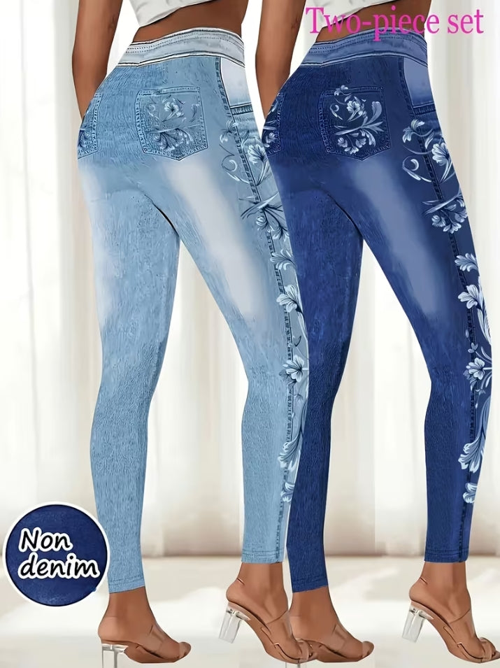 仿牛仔不是牛仔布，打底裤紧身裤，牛仔花纹是印花上去的